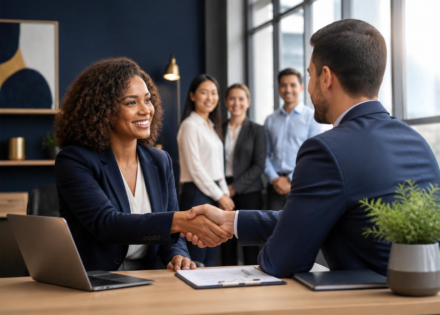 HR manager welcoming a new employee during onboarding